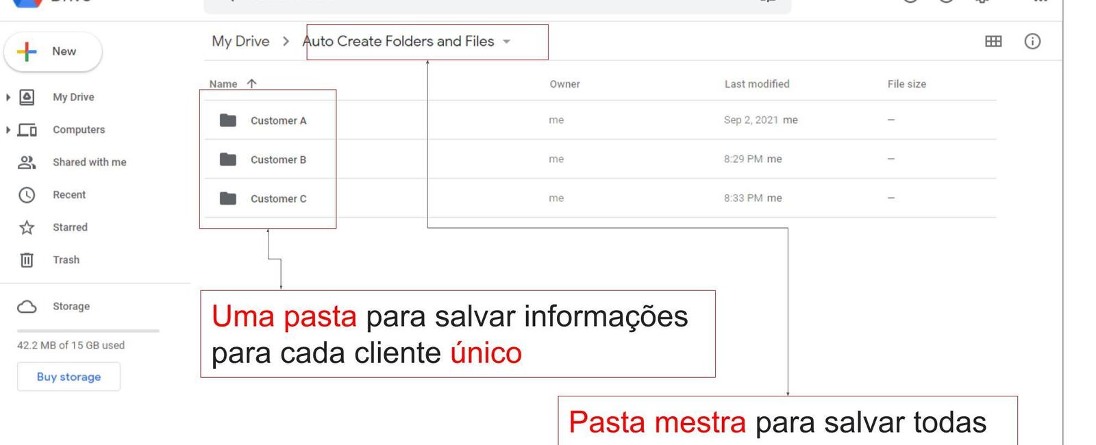 Gere automaticamente uma pasta para cada cliente no Google Drive